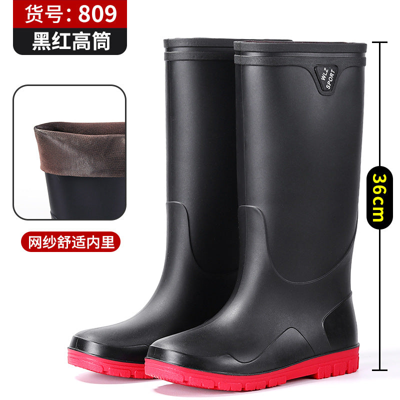 New Foreign Trade Style High-Tube Men's Water Boots, Mid-Tube Outdoor Waterproof Non-Slip Long-Tube Warm Thickened Fishing Rubber Shoes
