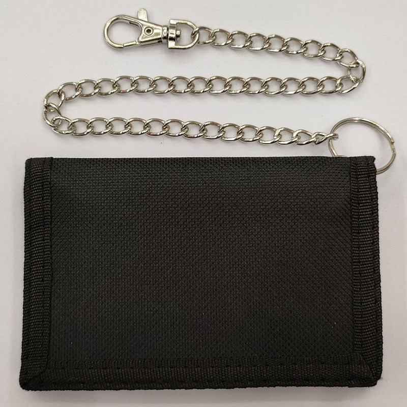 Folding anti-theft chain men's coin purse cross-border black three-fold small wallet zipper key chain card pocket