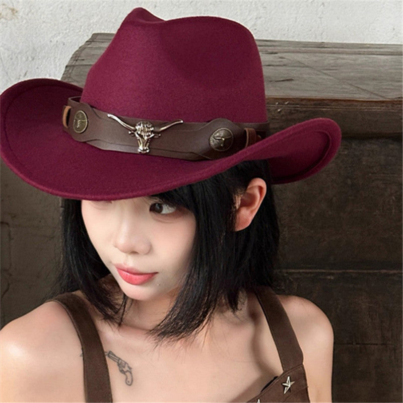 American Retro Western Knight Hat Men's Top Hat Spring and Autumn Jazz Hat Women's British Casual High-End Large-Brimmed Woolen Hat Women's