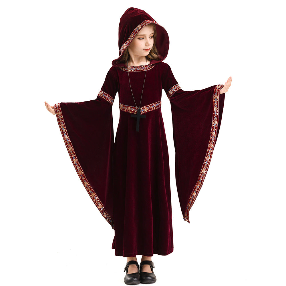 2025 Halloween Family Costume Performance Costume Party Performance Costume Adult European Medieval Burgundy Vampire