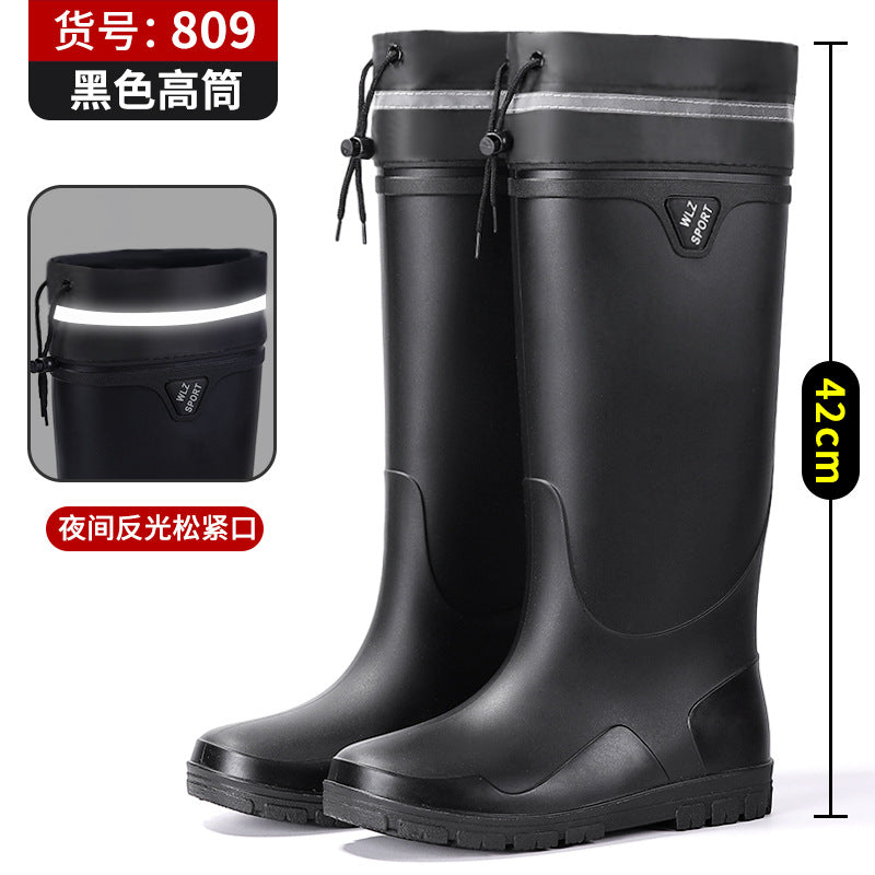 New Thickened High-Tube Men's Waterproof Non-Slip Warm Outdoor Fishing Rubber Boots with Drawstring