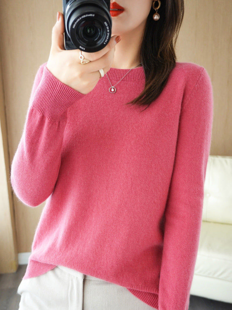 New Autumn and Winter Round Neck Knitwear Women's Pullover Knitwear Pure Color Long-Sleeved Women's Thin Inner Wear Outer Bottoming Shirt Korea