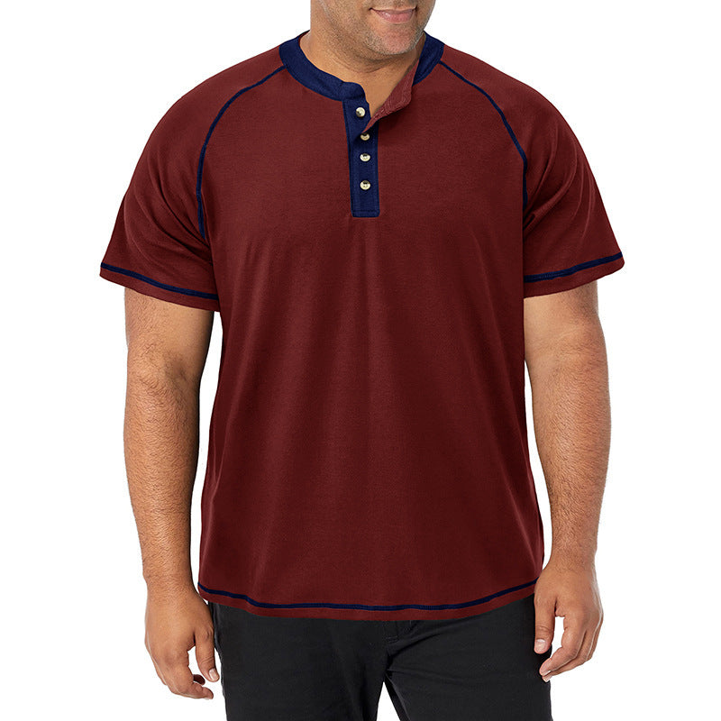 European and American Men's Tall Short-sleeved Heavyweight Henry Shirt Cross-border Large Size Men's Round Neck T-shirt Outdoor Basic Style