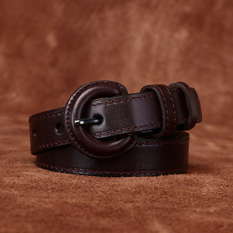 2.2CM wide anti-allergy belt Women's genuine leather pin buckle first layer cowhide fashionable simple all-match decorative pants belt