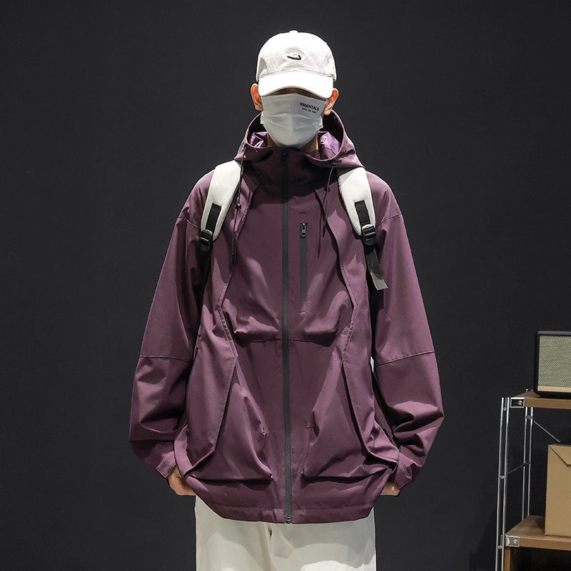 Plus Size Men's Loose Trendy Windproof Work Jacket for Spring and Autumn, Casual Oversized Jacket for Big and Tall Men