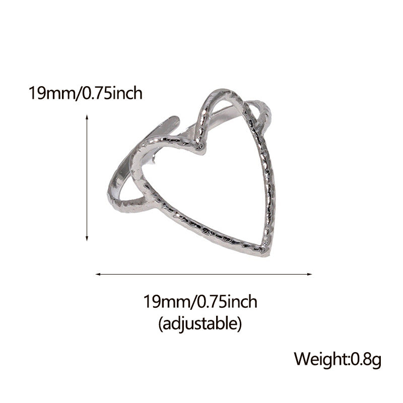 Cross-border simple hollow love titanium steel ring female open cold wind index finger ring heart-shaped stainless steel ring wholesale