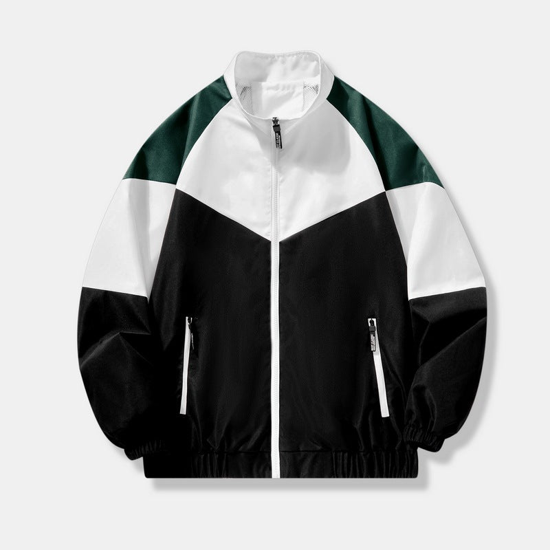 2023 Spring and Autumn Men's Jacket Casual Sports Youth Stand Collar Color Block Fitted Coat Men's Breathable Long Sleeve