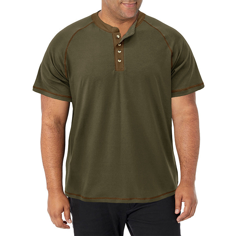 European and American Men's Tall Short-sleeved Heavyweight Henry Shirt Cross-border Large Size Men's Round Neck T-shirt Outdoor Basic Style