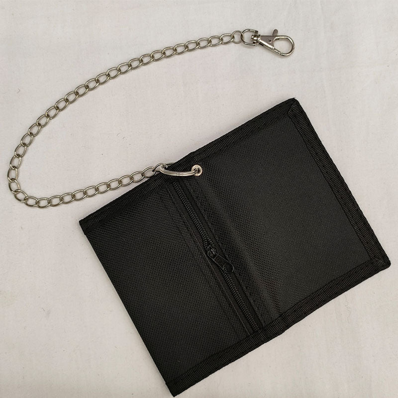 Folding anti-theft chain men's coin purse cross-border black three-fold small wallet zipper key chain card pocket