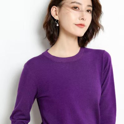New Autumn and Winter Round Neck Knitwear Women's Pullover Knitwear Pure Color Long-Sleeved Women's Thin Inner Wear Outer Bottoming Shirt Korea