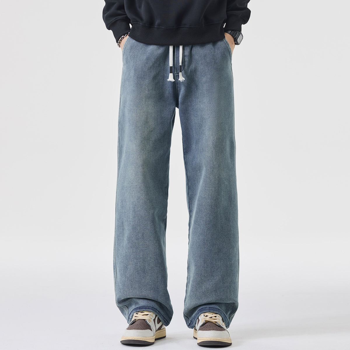 Plus Size Men's Autumn and Winter New Tall Extended Wide-Leg Jeans Men's Loose Versatile Casual Straight Pants