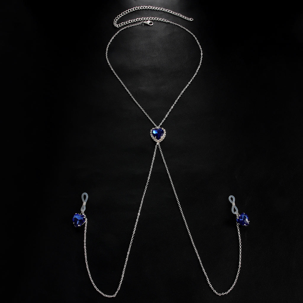 Cross-Border New Heart Crystal Pendant Nipple Chain Chest Chain European and American Sexy Nipple Clamp Body Chain Female Body Chain