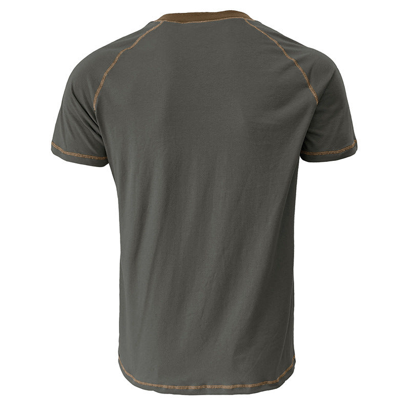 European and American Men's Tall Short-sleeved Heavyweight Henry Shirt Cross-border Large Size Men's Round Neck T-shirt Outdoor Basic Style