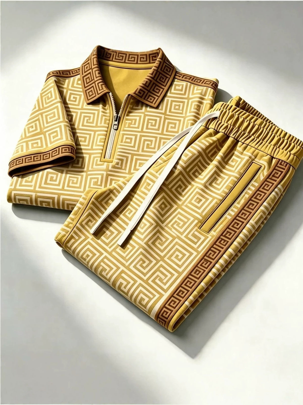 Cross-Border 2026 Trendy Brand Summer New European and American Fashion Casual Zip-Up Polo Shirt Short-Sleeve Long Pants Set for Men