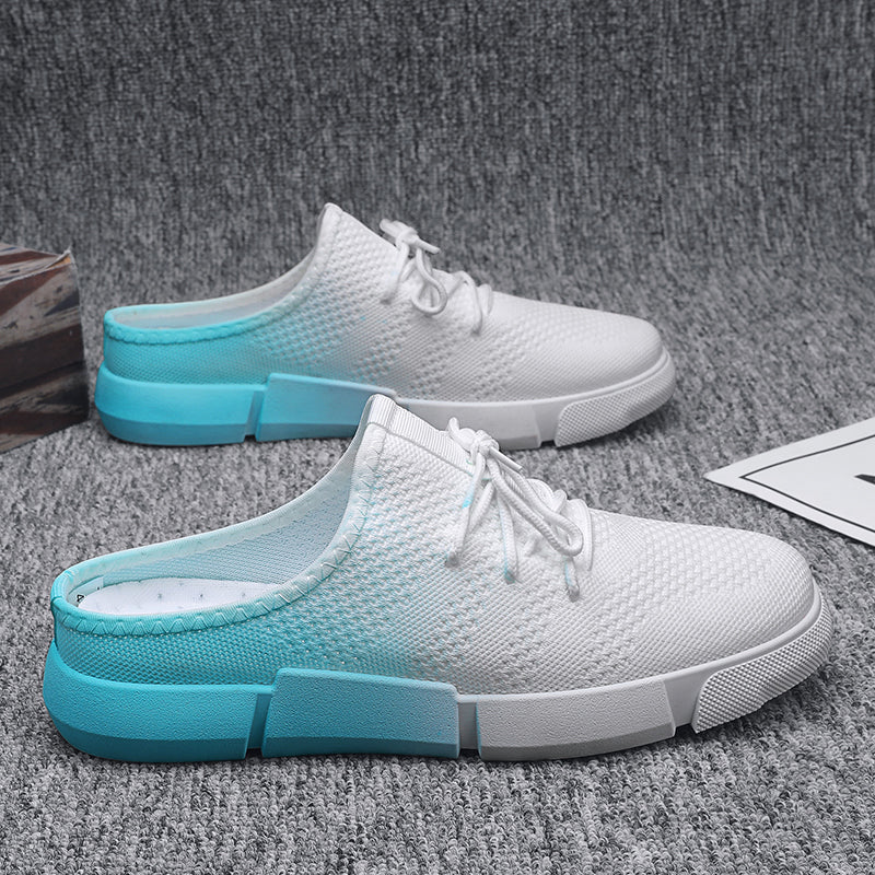 Canvas Shoes Men's Half-Slip Summer Mesh Breathable Trendy Casual Thin Toe-Toe Heelless Lazy Slip-On Trendy Shoes