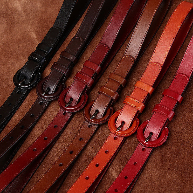 2.2CM wide anti-allergy belt Women's genuine leather pin buckle first layer cowhide fashionable simple all-match decorative pants belt