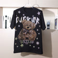 170kg T-Shirt with Rhinestone Letters and Cartoon Bear Design, Wide Short Sleeves, Plus Size 9XL for Big and Tall Individuals