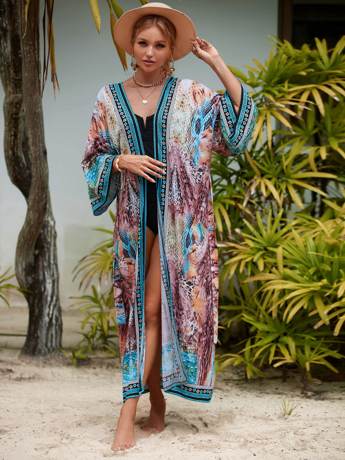 2023 New European and American Cotton Print Beach Jacket Sexy Sun Protection Cardigan Holiday Bikini Overshirt Women