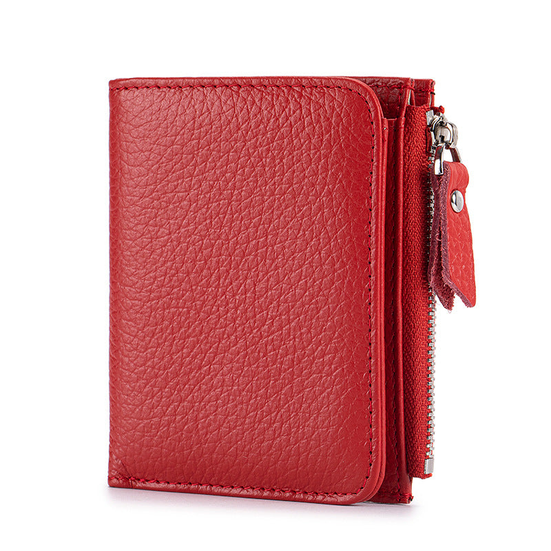 2025 Short Wallet Women's Genuine Leather Ultra-Thin Wallet Card Holder High-End First-Layer Cowhide Wallet Japanese Cross-Border