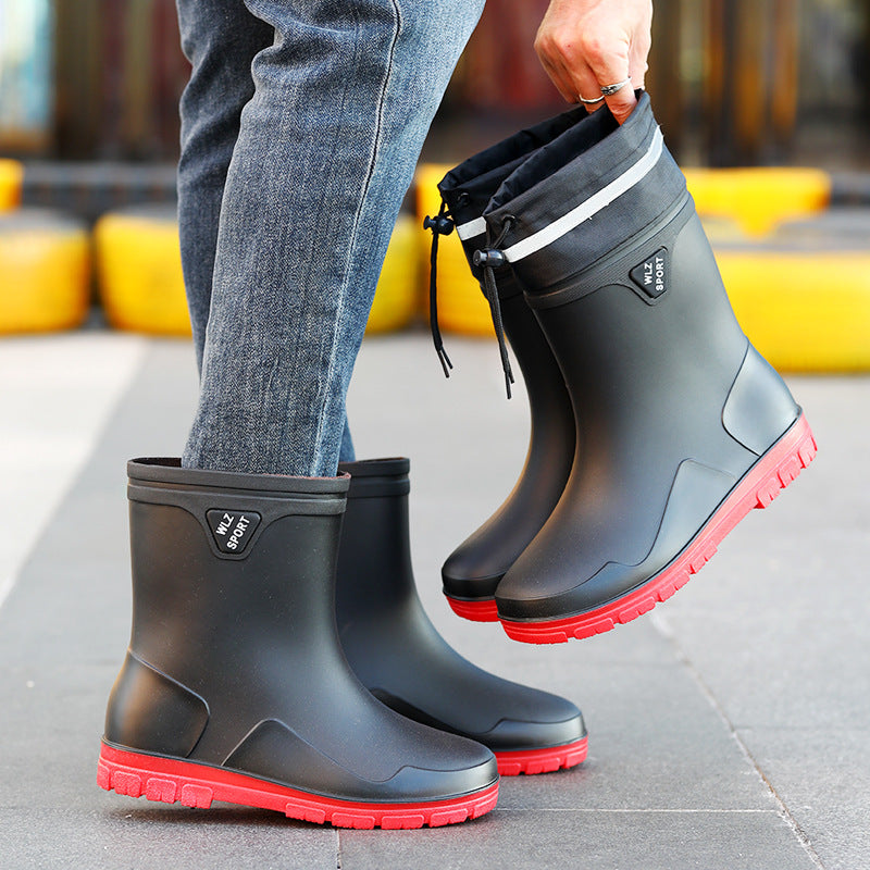Cross-border Rain Boots Korean Fashionable All-match Men's Rain Boots Waterproof Non-slip Fishing Car Washing Work Rubber Shoes