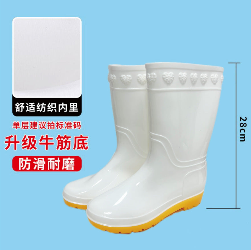 White Rain Boots Food Factory Work Rain Boots Non-slip Food Hygienic Boots Oil-proof Acid and Alkali Resistant Chef Water Shoes Labor Protection Shoes