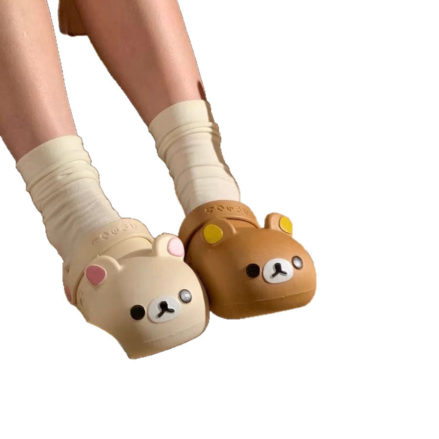 2025 Japanese Cartoon Rilakkuma Croc Shoes Women's Summer Outerwear Beach Shoes Cartoon Cute Parent-Child Bear Slippers