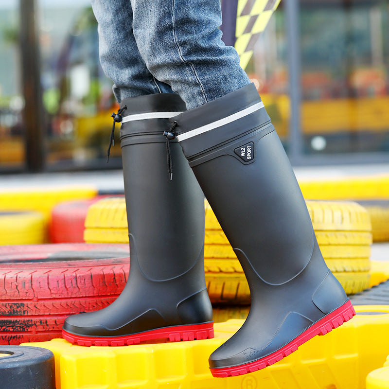 New Foreign Trade Style High-Tube Men's Water Boots, Mid-Tube Outdoor Waterproof Non-Slip Long-Tube Warm Thickened Fishing Rubber Shoes