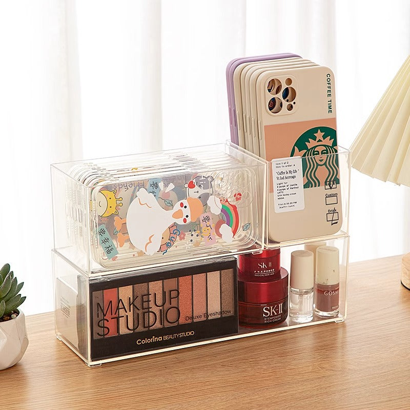 Transparent mobile phone case storage box desktop acrylic box stationery finishing dormitory small mask cosmetics storage basket