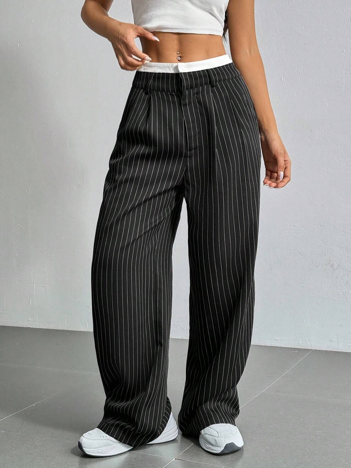 2025 Cross-border Spring and Summer New Women's Trousers Fashion Casual High Waist Stitching Dosing Loose Straight Pants