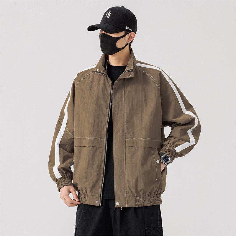 Spring and Autumn Men's Large Size Casual Sports Jacket Men's Fat Boys Plus Fat Extra Large American Trendy Brand Stand Collar Jacket Men's Clothing