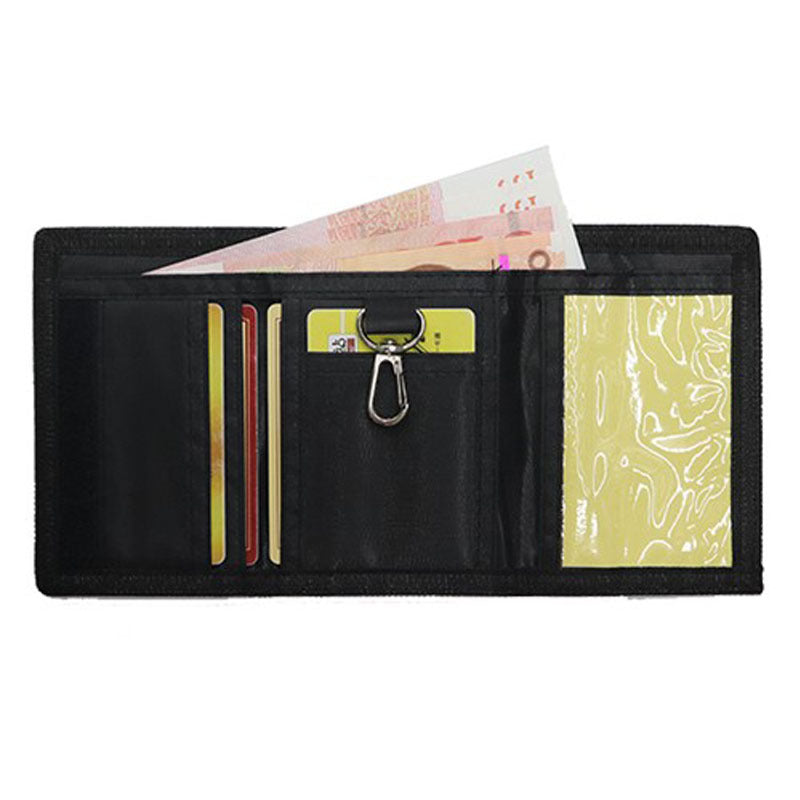 Folding anti-theft chain men's coin purse cross-border black three-fold small wallet zipper key chain card pocket