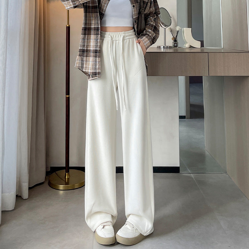 High-Waisted Straight-Leg Wide-Leg Pants for Women 2025 Spring and Autumn Loose Knit Casual Slim-Fit Floor-Length Versatile Slimming Sports Pants