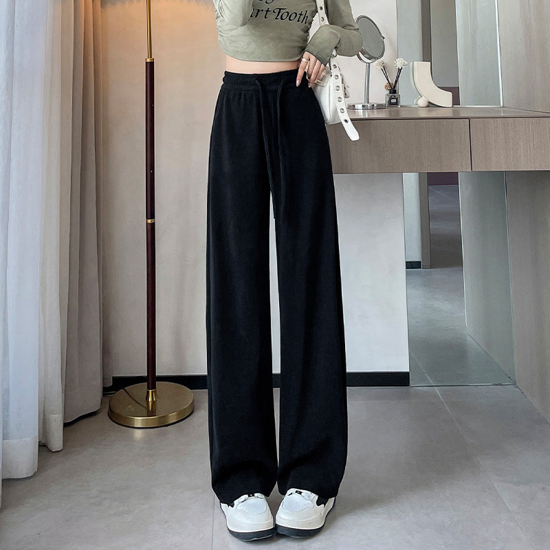 High-Waisted Straight-Leg Wide-Leg Pants for Women 2025 Spring and Autumn Loose Knit Casual Slim-Fit Floor-Length Versatile Slimming Sports Pants