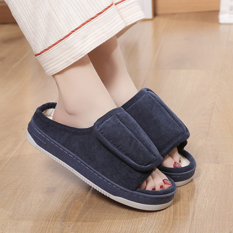 Velcro Adjustable Linen Slippers for Middle-Aged and Elderly People Breathable Foreign Trade Large Size Men and Women Outer Wear Non-Slip Home Shoes for the Elderly