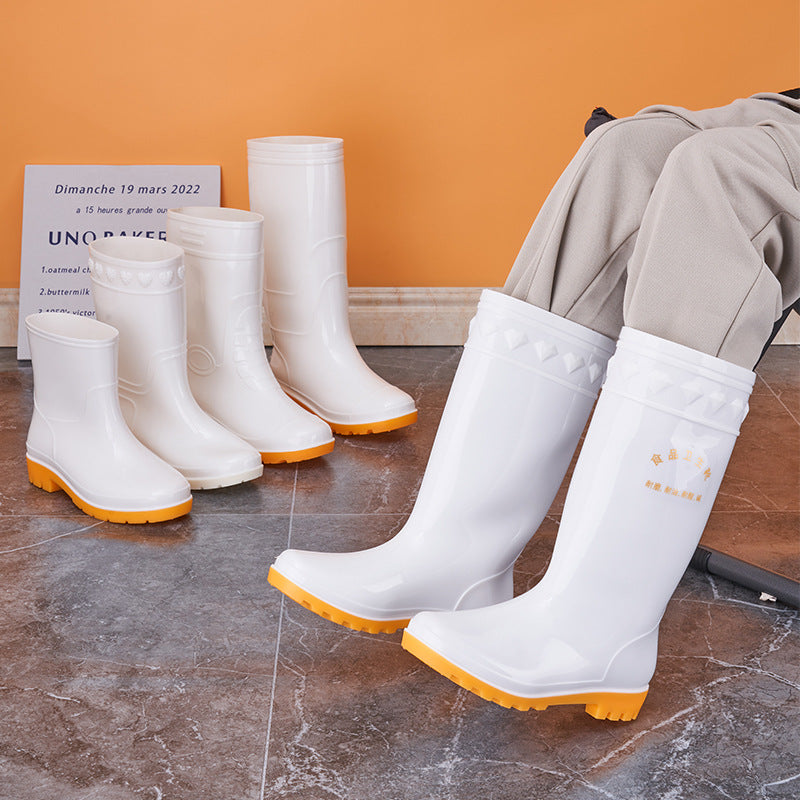 White Rain Boots Food Factory Work Rain Boots Non-slip Food Hygienic Boots Oil-proof Acid and Alkali Resistant Chef Water Shoes Labor Protection Shoes