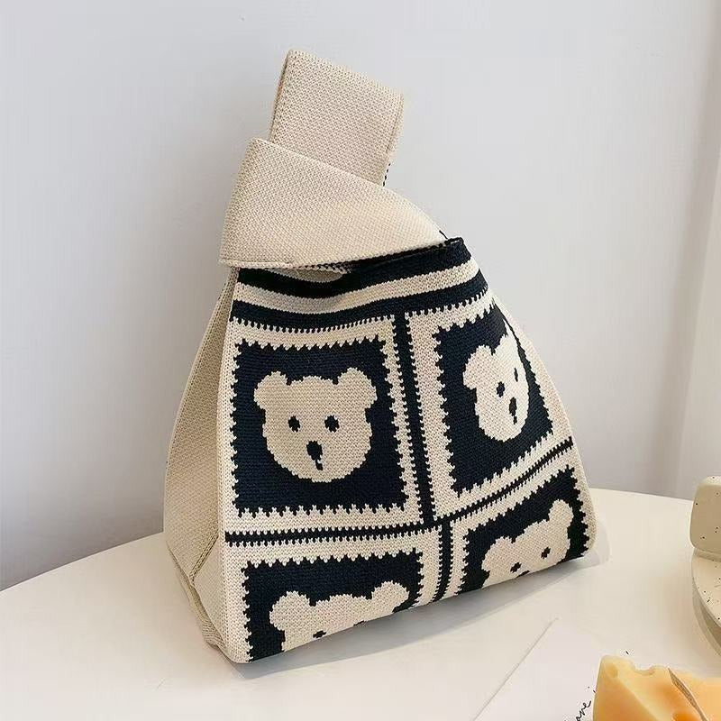 Souvenir Tote Bag, Large Capacity Small Bag for Women, Color-Blocked Knitted Tote Bag, Storage Bag, Versatile Handbag