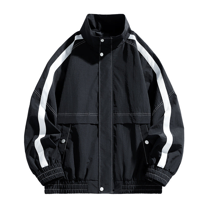Spring and Autumn Men's Large Size Casual Sports Jacket Men's Fat Boys Plus Fat Extra Large American Trendy Brand Stand Collar Jacket Men's Clothing