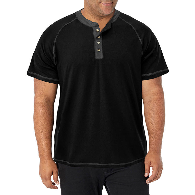 European and American Men's Tall Short-sleeved Heavyweight Henry Shirt Cross-border Large Size Men's Round Neck T-shirt Outdoor Basic Style