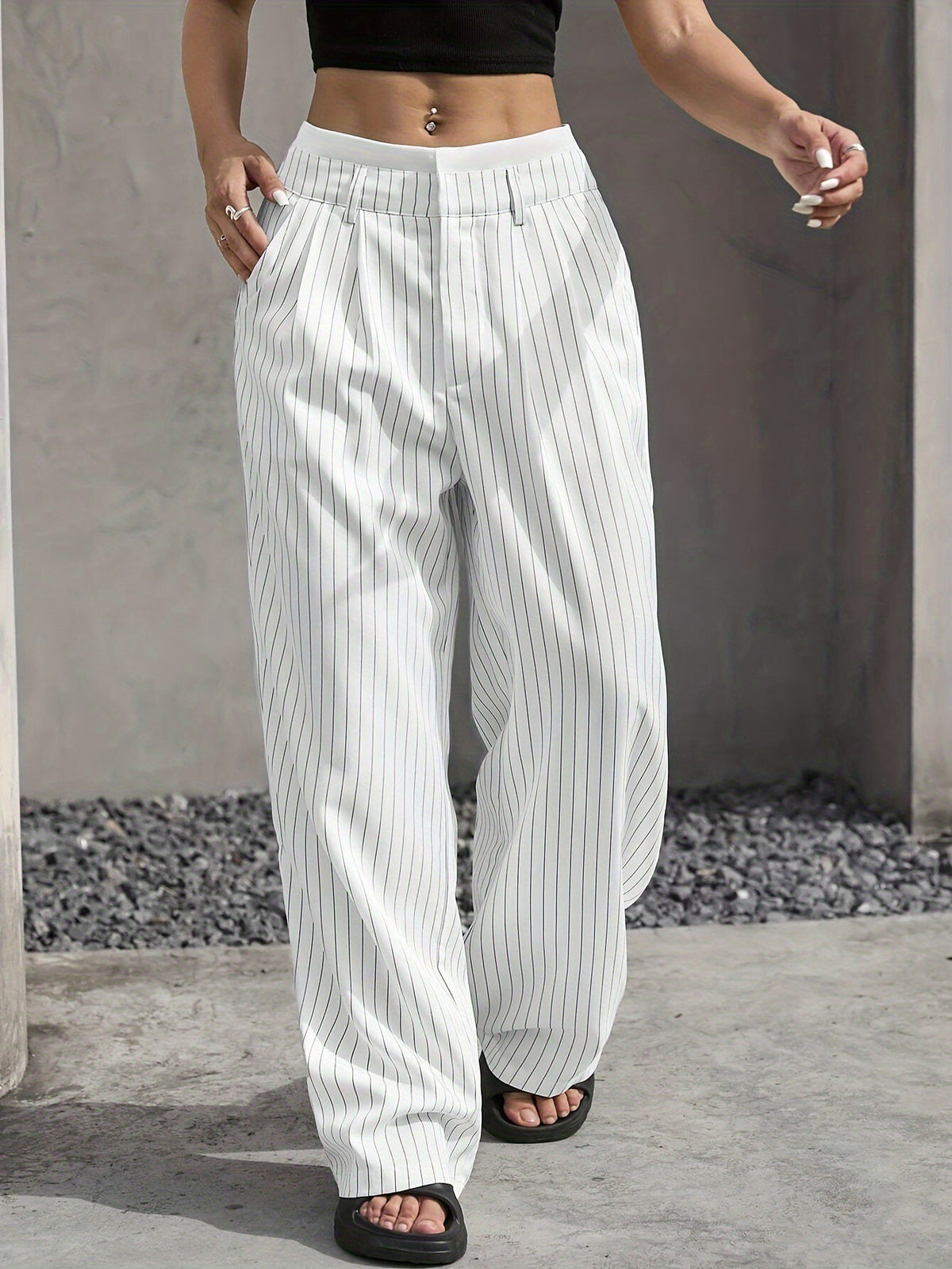 2025 Cross-border Spring and Summer New Women's Trousers Fashion Casual High Waist Stitching Dosing Loose Straight Pants
