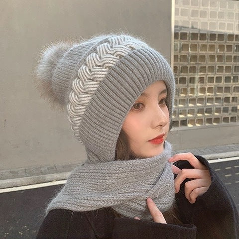 Hat Women's Autumn and Winter Velvet Scarf Ear Protection Warm Hat Outdoor Riding Hat Neck Protection Winter Hat Knitted Hat Wool Hat