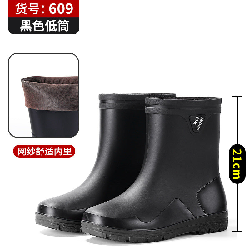 New Thickened High-Tube Men's Waterproof Non-Slip Warm Outdoor Fishing Rubber Boots with Drawstring