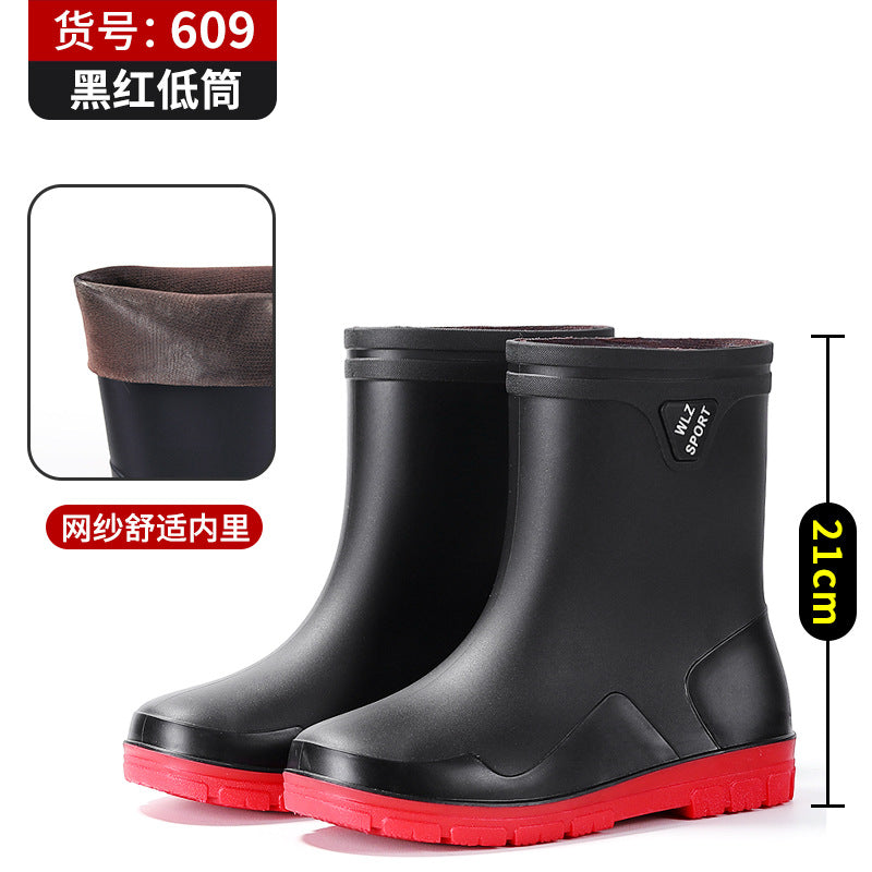New Foreign Trade Style High-Tube Men's Water Boots, Mid-Tube Outdoor Waterproof Non-Slip Long-Tube Warm Thickened Fishing Rubber Shoes