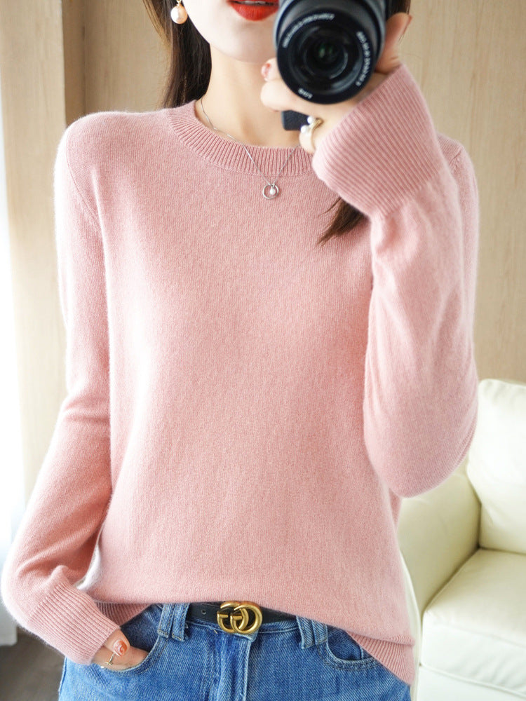 New Autumn and Winter Round Neck Knitwear Women's Pullover Knitwear Pure Color Long-Sleeved Women's Thin Inner Wear Outer Bottoming Shirt Korea