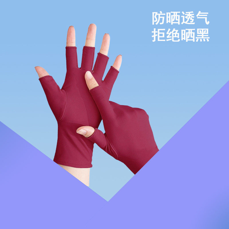 Half-Finger Gloves, High-End, Simple, Cycling and Driving, Touch Screen, Men's Loose Ice Silk Sunscreen, Two-Finger Women's Summer Manicure