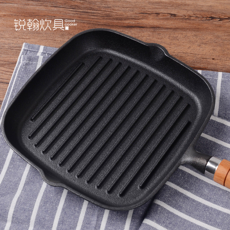 Cast Iron Steak Frying Pan Pot Iron Striped Baking Pan Steak Frying Pan Uncoated Thickened Pan Factory Direct Wholesale