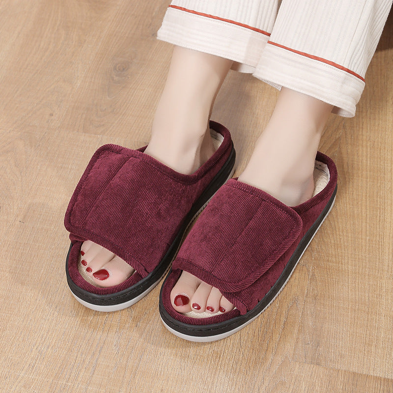 Velcro Adjustable Linen Slippers for Middle-Aged and Elderly People Breathable Foreign Trade Large Size Men and Women Outer Wear Non-Slip Home Shoes for the Elderly