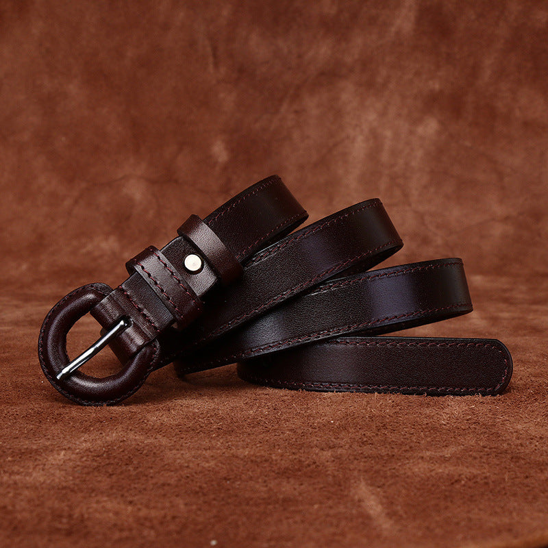2.2CM wide anti-allergy belt Women's genuine leather pin buckle first layer cowhide fashionable simple all-match decorative pants belt