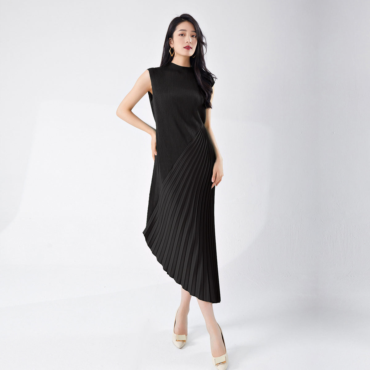 Pleated Skirt Work Clothing High-End Women's Summer New Style Asymmetrical Splicing Elegant Dress Skirt Dress Fashionable