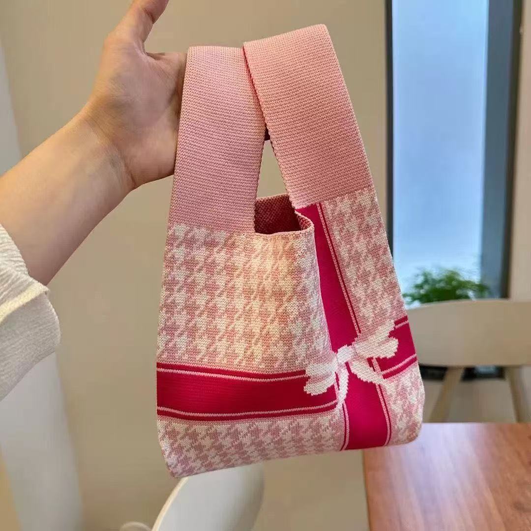 Souvenir Tote Bag, Large Capacity Small Bag for Women, Color-Blocked Knitted Tote Bag, Storage Bag, Versatile Handbag