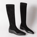 Korean Style Square Head Inner Height Increasing Thin Boots Women's 2024 Autumn and Winter New Leather Stitching Fashionable Simple All-match Socks Boots Women